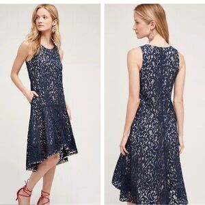 Maeve by Anthropologie Vienne navy blue lace high-low hem dress